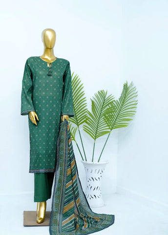 3 Piece Printed Stitched Green Color Lawn Shirt with Trouser & Dupatta