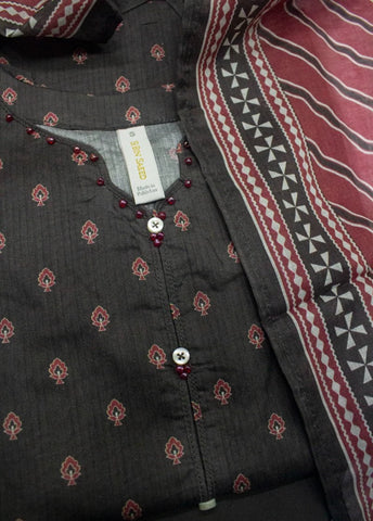 3 Piece Printed Stitched Charcoal Black Color Lawn Shirt with Trouser & Dupatta