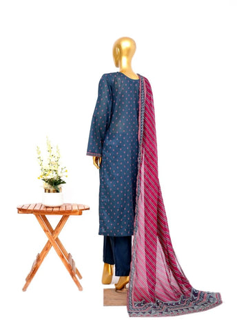 3 Piece Printed Stitched Blue Color Lawn Shirt with Trouser & Dupatta