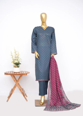 3 Piece Printed Stitched Blue Color Lawn Shirt with Trouser & Dupatta
