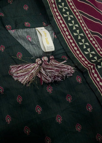 3 Piece Printed Stitched Bottle Green Color Lawn Shirt with Trouser & Dupatta