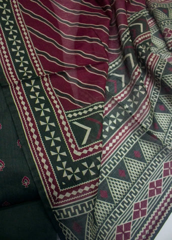 3 Piece Printed Stitched Bottle Green Color Lawn Shirt with Trouser & Dupatta