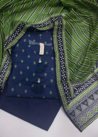 3 Piece Printed Stitched Navy Blue Color Lawn Shirt with Trouser & Dupatta
