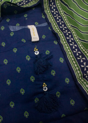 3 Piece Printed Stitched Navy Blue Color Lawn Shirt with Trouser & Dupatta