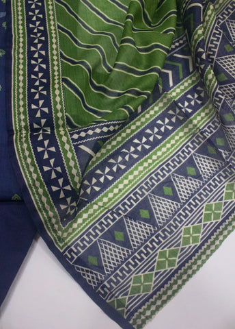 3 Piece Printed Stitched Navy Blue Color Lawn Shirt with Trouser & Dupatta