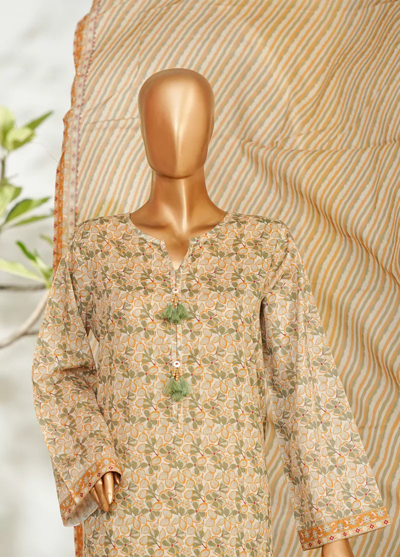 3 Piece Printed Peach Color Lawn Shirt with Trouser & Dupatta