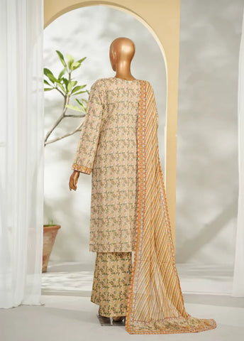 3 Piece Printed Peach Color Lawn Shirt with Trouser & Dupatta