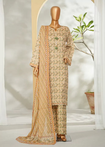 3 Piece Printed Peach Color Lawn Shirt with Trouser & Dupatta