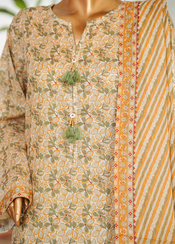 3 Piece Printed Peach Color Lawn Shirt with Trouser & Dupatta