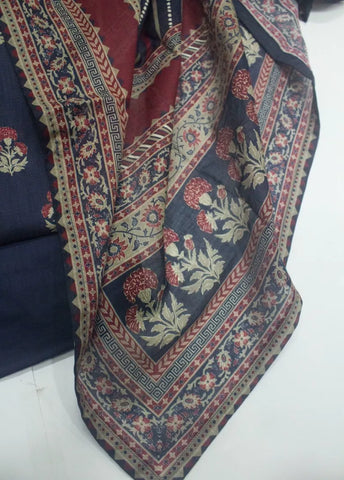 3 Piece Printed Stitched Navy Blue Color Lawn Shirt with Trouser & Dupatta