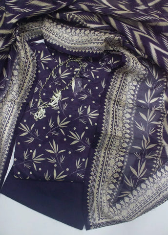 3 Piece Printed Stitched Purple Color Lawn Shirt with Trouser & Dupatta