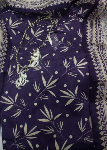 3 Piece Printed Stitched Purple Color Lawn Shirt with Trouser & Dupatta