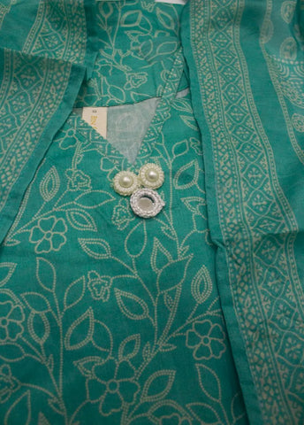 3 Piece Printed Stitched Turquoise Color Lawn Shirt with Trouser & Dupatta