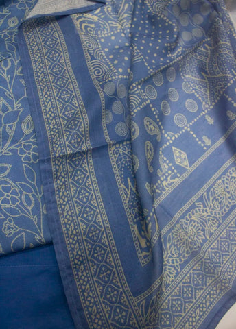 3 Piece Printed Stitched Space Blue Color Lawn Shirt with Farshi Shalwar & Dupatta