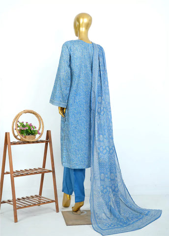 3 Piece Printed Stitched Blue Color Lawn Shirt with Trouser & Dupatta