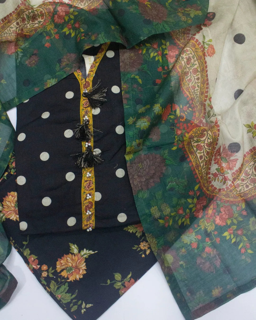 3 Piece Printed Stitched MultiColor Cotton Shirt with Trouser & Dupatta