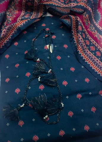 3 Piece Printed Stitched Blue Color Lawn Shirt with Trouser & Dupatta