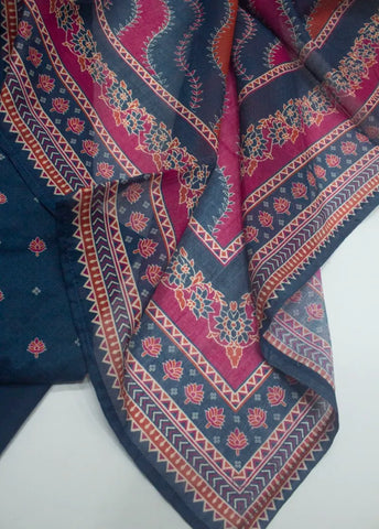 3 Piece Printed Stitched Blue Color Lawn Shirt with Trouser & Dupatta