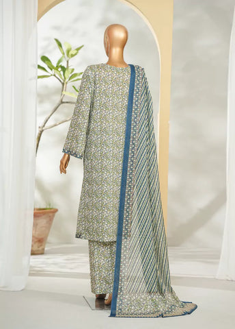 3 Piece Printed Green Color Lawn Shirt with Trouser & Dupatta