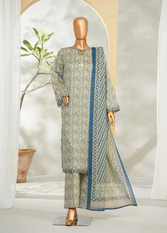 3 Piece Printed Green Color Lawn Shirt with Trouser & Dupatta