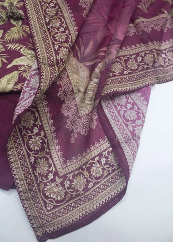 3 Piece Printed Stitched Margenta Color Lawn Shirt with Trouser & Dupatta