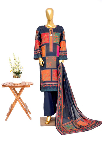 3 Piece Printed Stitched MultiColor Lawn Shirt with Trouser & Dupatta