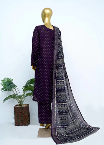 3 Piece Printed Stitched Purple Color Lawn Shirt with Trouser & Dupatta