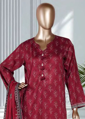 3 Piece Printed Maroon Color Lawn Shirt with Trouser & Dupatta