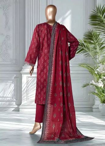 3 Piece Printed Maroon Color Lawn Shirt with Trouser & Dupatta
