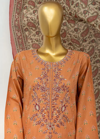 3 Piece Embroidred Stitched Peonny Peach Color Lawn Suit with Trouser & Dupatta