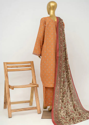 3 Piece Embroidred Stitched Peonny Peach Color Lawn Suit with Trouser & Dupatta