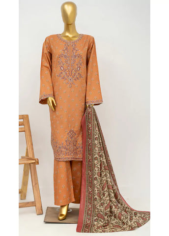 3 Piece Embroidred Stitched Peonny Peach Color Lawn Suit with Trouser & Dupatta