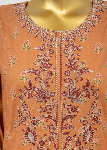 3 Piece Embroidred Stitched Peonny Peach Color Lawn Suit with Trouser & Dupatta