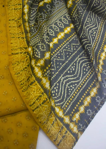 3 Piece Printed Stitched Mustard Color Lawn Shirt with Trouser & Dupatta