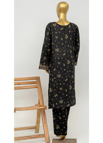 3 Piece Embroidred Stitched Black Color Lawn Suit with Trouser & Dupatta