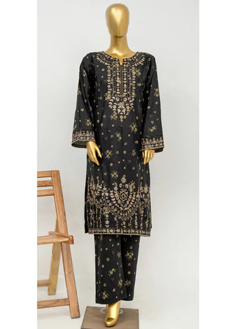 3 Piece Embroidred Stitched Black Color Lawn Suit with Trouser & Dupatta