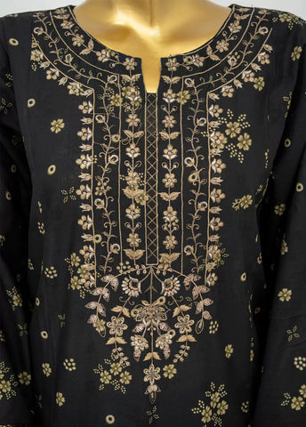 3 Piece Embroidred Stitched Black Color Lawn Suit with Trouser & Dupatta