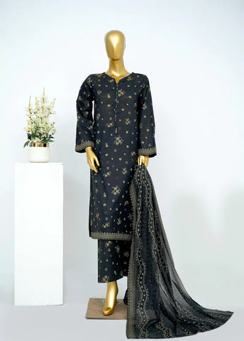 3 Piece Printed Stitched Black Color Lawn Shirt with Trouser & Dupatta