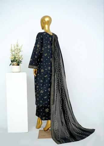 3 Piece Printed Stitched Black Color Lawn Shirt with Trouser & Dupatta