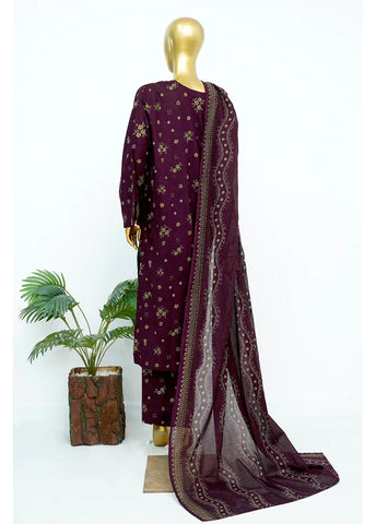 3 Piece Printed Stitched Plum Color Lawn Shirt with Trouser & Dupatta