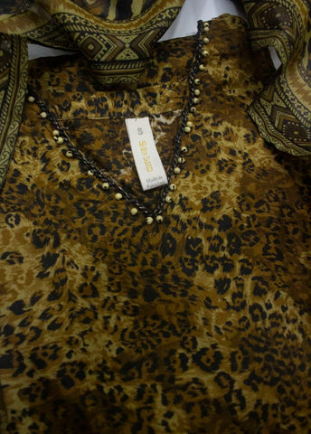 3 Piece Printed Stitched Brown Color Lawn Shirt with Trouser & Dupatta