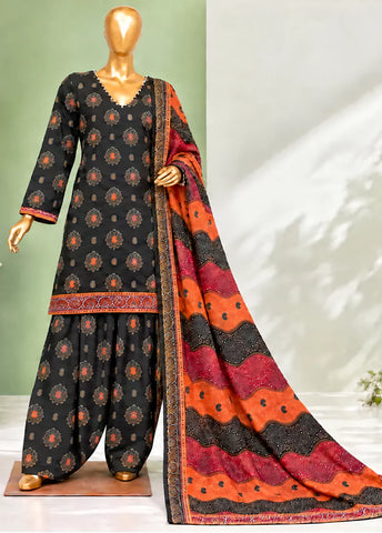 3 Piece Printed Stitched Black Color Lawn Shirt with Farshi Trouser & Dupatta