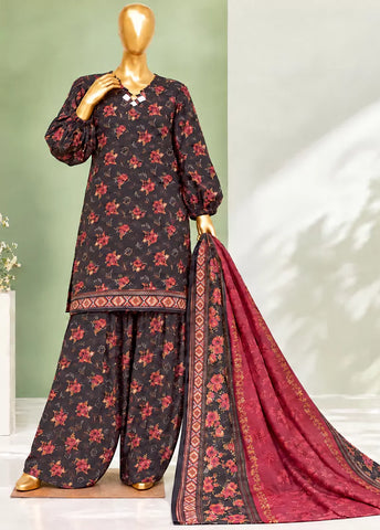 3 Piece Printed Stitched Brown Color Lawn Shirt with Farshi Trouser & Dupatta