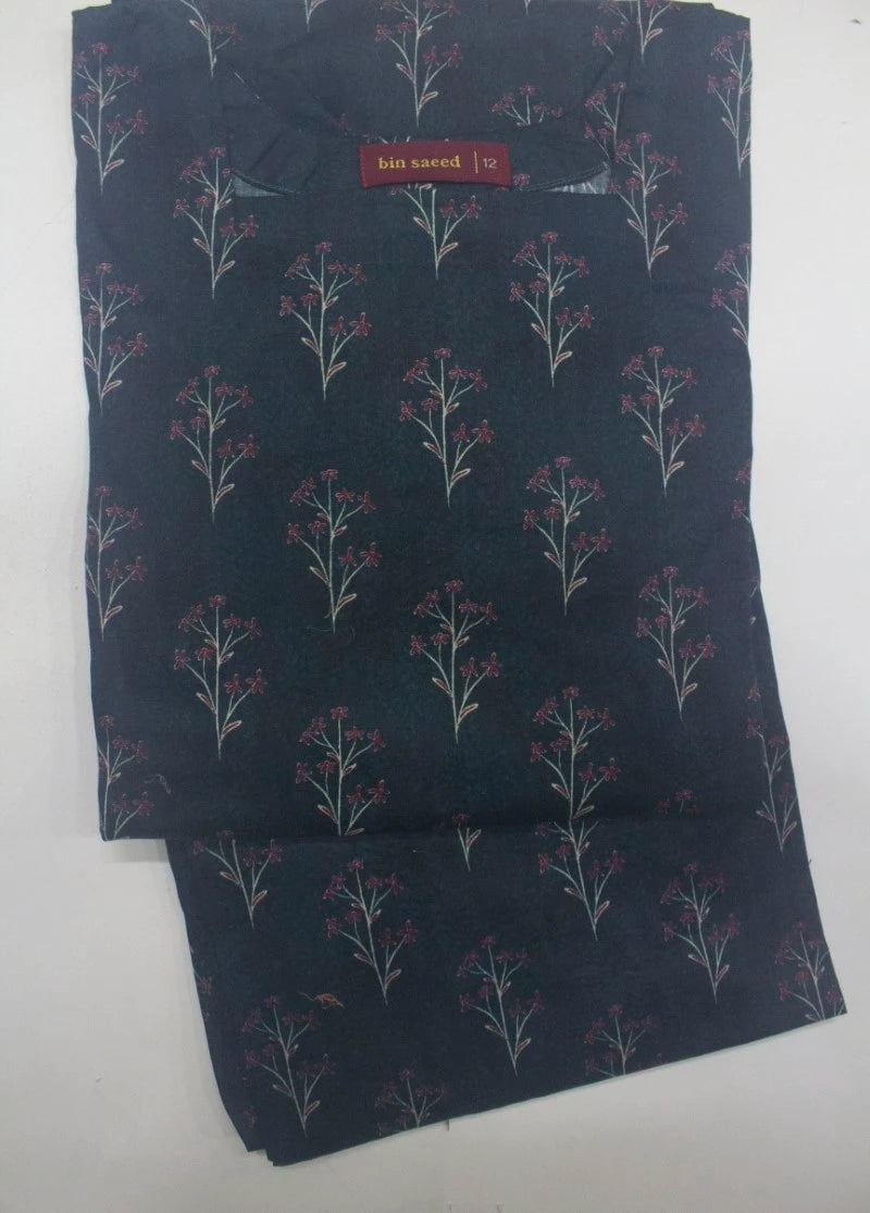 2 Piece Printed Stitched Navy Blue Color Lawn Shirt and Farshi Shalwar