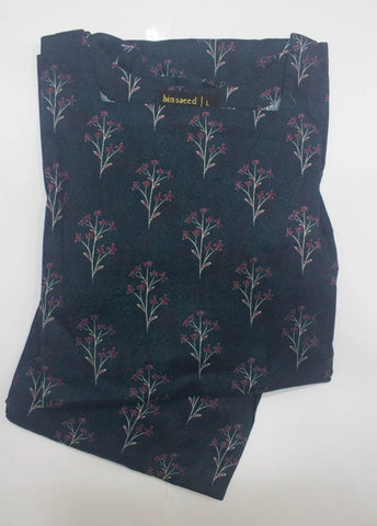 2 Piece Printed Stitched Navy Blue Color Lawn Shirt and Farshi Trouser