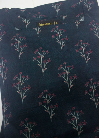 2 Piece Printed Stitched Navy Blue Color Lawn Shirt and Farshi Trouser
