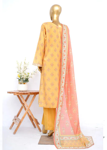 3 Piece Printed Stitched Yellow Color Lawn Shirt with Trouser & Dupatta