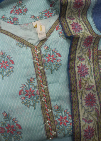 3 Piece Printed Stitched Blue Color Lawn Shirt with Trouser & Dupatta