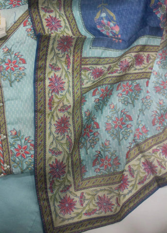 3 Piece Printed Stitched Blue Color Lawn Shirt with Trouser & Dupatta
