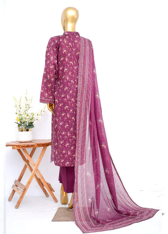 3 Piece Printed Stitched Margenta Color Lawn Shirt with Trouser & Dupatta